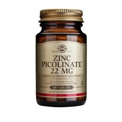 Solgar Zinc Picolinate 22mg tabs - Στοιχειακός ψευδάργυρος σε πικολινική μορφή (100tabs)