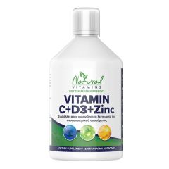 Natural Vitamins Vitamin C + D3 + Zinc 500ml - υγρό συμπλήρωμα που περιέχει βιταμίνες/θρεπτικά συστατικά που ενισχύουν το ανοσοποιητικό σύστημα