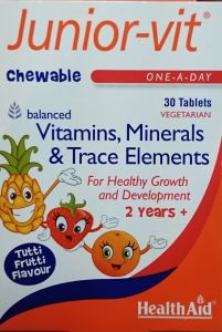 Health Aid Juniorvit Chewable (Age 2+) 30v.tabs - specially formulated to help provide many extra vitamins