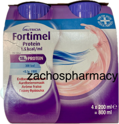 Nutricia Fortimel Protein 1.5 Kcal Strawberry 4x200ml - Υπερπρωτεϊνικό, υπερθερμιδικό πόσιμο θρεπτικό σκεύασμα γεύση φράουλα