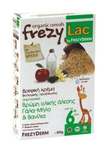 Frezyderm Frezylac Organic Cereal for infants 6m+ 200gr (Γάλα,μήλο,βανίλια) - Βιολογική κρέμα για βρέφη μετά τον 6ο μήνα