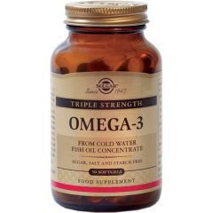 Solgar Omega-3 triple strength 50softgels - παρέχει υψηλής συγκέντρωσης ουσιώδη λιπαρά οξέα Omega-3 ψυχρής έκθλιψης