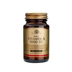 Solgar Dry Vitamin A 5000iu 100tabs - ξηρή παλμιτική μορφή της βιταμίνης Α λαμβάνεται από καρπό φοίνικα