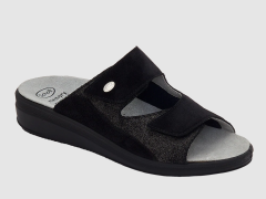Scholl Antonia Elastic Black Leather anatomical slippers 1.pair - Δερμάτινες ανατομικές παντόφλες με ελαστικότητα για ταλαιπωρημένα πόδια