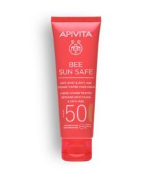 Apivita Bee Sun Safe Anti spot anti age tinted Golden color face cream SPF50 50ml - Face Cream against Freckles and Wrinkles SPF50 with color-Golden shade