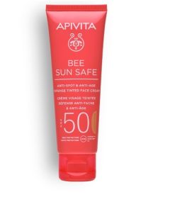 Apivita Bee Sun Safe Anti spot anti age tinted face cream Golden color SPF50 50ml - Anti-Blemish & Wrinkle Face Cream SPF50 with Golden shade