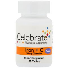 Celebrate Iron Chewable tablets with Vitamin C 30.chw.tbs - Μασώμενη μορφή ταμπλέτας σιδήρου με γεύση σταφυλιού και ευχάριστη οσμή
