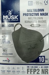 Musk Meltblown Protective mask FFP2 (KN95) Anthracite (1 box) 10.masks - Face masks type KN95-FFP2 anthracite color