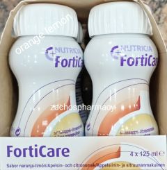 Nutricia Forticare Hyperprotein Hyperenergy oral solution Orange Lemon flavor 4x125ml - Υπερπρωτεϊνικό, υπερθερμιδικό πόσιμο θρεπτικό σκεύασμα μικρού όγκου (4 μπουκαλάκια των 125ml)