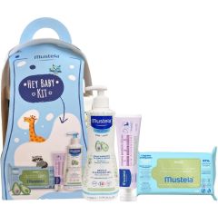 Mustela Promo Hey Baby Kit 500/50ml+60wipes - Βρεφικό Παιδικό Gel Καθαρισμού για Σώμα, Μαλλιά με Αβοκάντο Βιολογικής Καλλιέργειας & Κρέμα Αλλαγής Πάνας & Απαλά Μαντηλάκια Καθαρισμού Σχεδιασμένα με Οικολογικές Ίνες, Φιλικά προς το Περιβάλλον