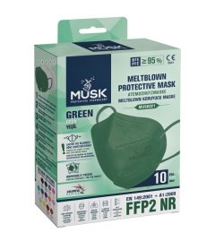 Musk Meltblown Protective mask FFP2 (KN95) Green (1 box) 10.masks - Μάσκες προστασίας προσώπου τύπου KN95-FFP2 χρώμα πράσινο
