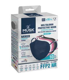Musk Meltblown Protective mask FFP2 (KN95)Mixed Colours (1 box) 10.masks - Μάσκες προστασίας προσώπου τύπου KN95-FFP2 διάφορα χρώματα