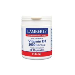 Lamberts Vitamin D3 2000iu (50μg) 60caps - παρέχει εγγυημένα 2000iu (50μg) Βιταμίνης D σε μορφή χοληκαλσιφερόλης (D3) 