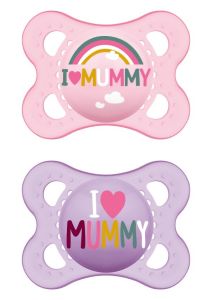 MAM I Love Mummy & Daddy Orthod.Soothers (2-6m)(Girls) Silicone 1pair - Orthodontic And Baby-Friendly