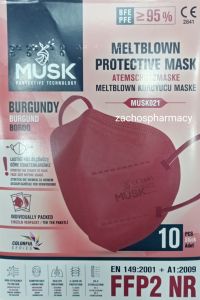 Musk Meltblown Protective mask FFP2 (KN95) Burgundy (1 box) 10.masks - Μάσκες προστασίας προσώπου τύπου KN95-FFP2 χρώμα κόκκινο βουργουνδίας