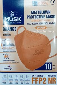 Musk Meltblown Protective mask FFP2 (KN95) Orange (1 box) 10.masks - Μάσκες προστασίας προσώπου τύπου KN95-FFP2 χρώμα πορτοκαλί