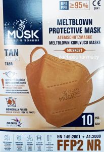 Musk Meltblown Protective mask FFP2 (KN95) Tan (1 box) 10.masks - Μάσκες προστασίας προσώπου τύπου KN95-FFP2 χρώμα Ταν