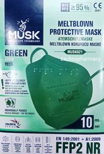 Musk Meltblown Protective mask FFP2 (KN95) Green (1 box) 10.masks - Μάσκες προστασίας προσώπου τύπου KN95-FFP2 χρώμα πράσινο