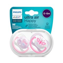 Philips Avent Ultra Air Happy Girls silicone soothers 2.pcs - A lightweight soother to let baby's skin breathe