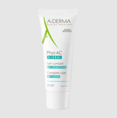 A-Derma Phys-Ac Global cream 40ml - καταπραΰνει και ενυδατώνει το δέρμα με τάση ακμής και μπορεί να χρησιμοποιηθεί από την ηλικία των 9 ετών και άνω