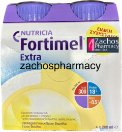 Nutricia Fortimel Extra Hyperprotein/Hyperenergy Vanilla 4x200ml - Διαιτητικό Τρόφιμο Για Ειδικούς Ιατρικούς Σκοπούς