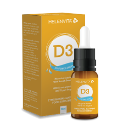 Helenvita Vitamin D3 Drops 400iu/drops 20ml  - Συμπλήρωμα διατροφής βιταμίνης D3 σε σταγόνες που συμβάλλει στη διατήρηση της φυσιολογικής κατάστασης των οστών, των δοντιών, των μυών