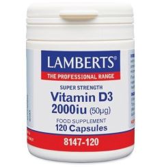 Lamberts Vitamin D3 2000iu (50μg) 120caps - παρέχει εγγυημένα 2000iu (50μg) Βιταμίνης D σε μορφή χοληκαλσιφερόλης (D3) 